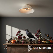 Luvora Pleated Linen Shade Round Flush Mount Contemporary Ceiling Light for Bedroom & Hallway